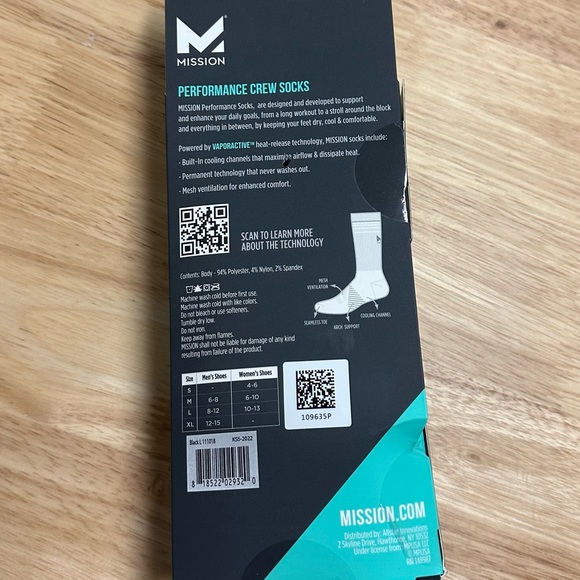 Mission Performance Crew Socks Black-2 Pairs - Picture 2 of 5